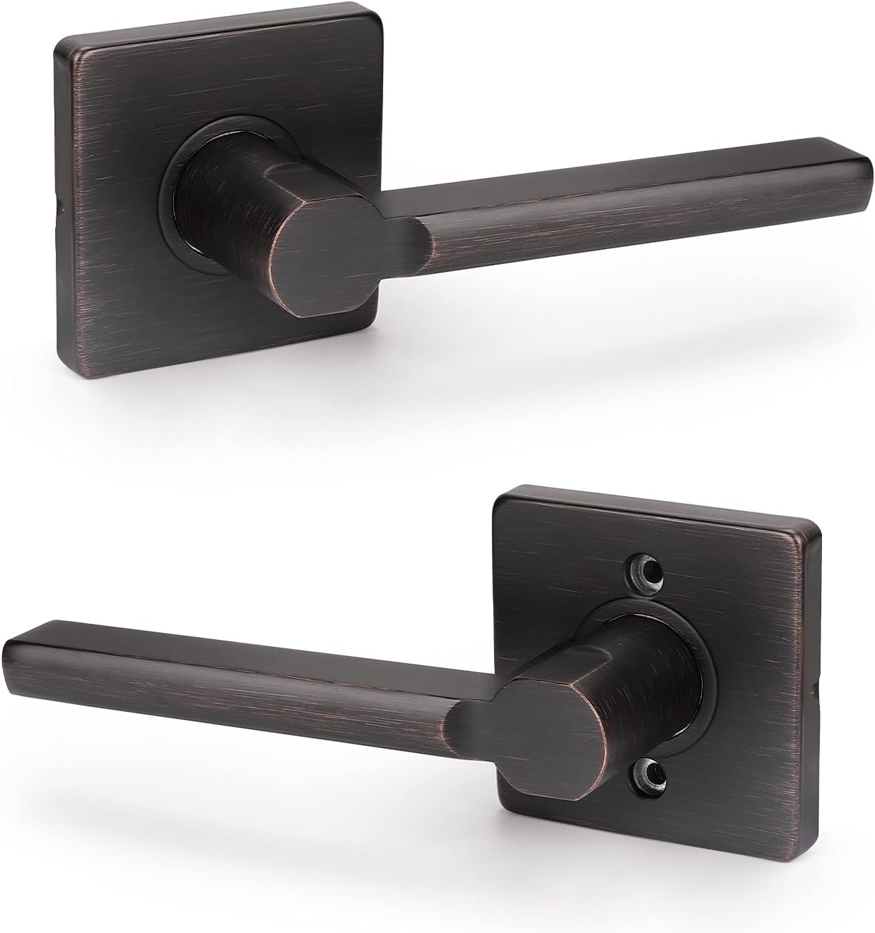 KNOBWELL 3 Pack Oil Rubbed Bronze Privacy Lever Door Handle Slim Square Easy to Open Locking Lever Set - for Bedroom or Bathroom - Reversible for Right & Left Sided Doors Heavy Duty