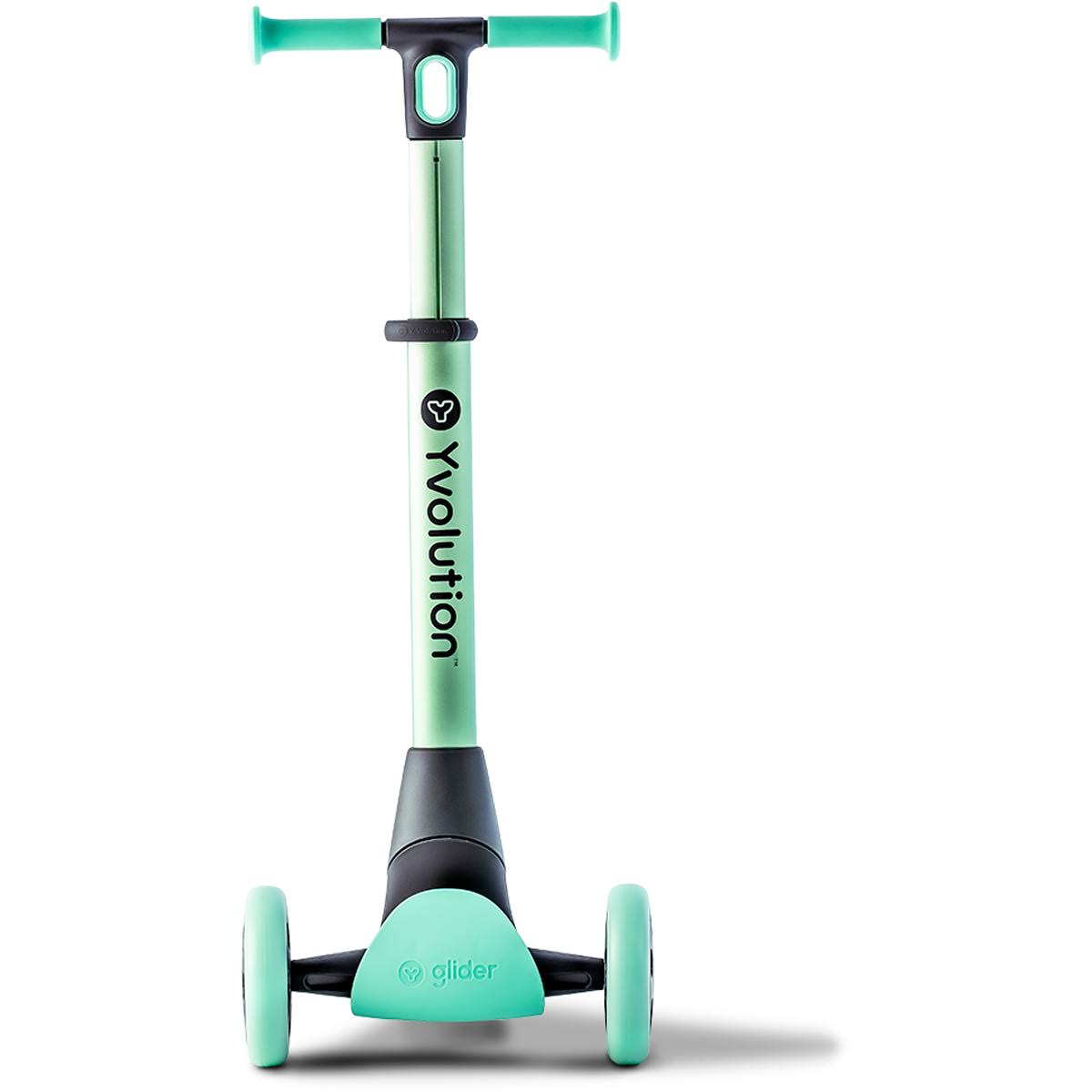 Yvolution Y Glider Nua Green | Three Wheel Foldable Kick Scooter for Kids with Storage Accessory for Children Ages 3+ Years