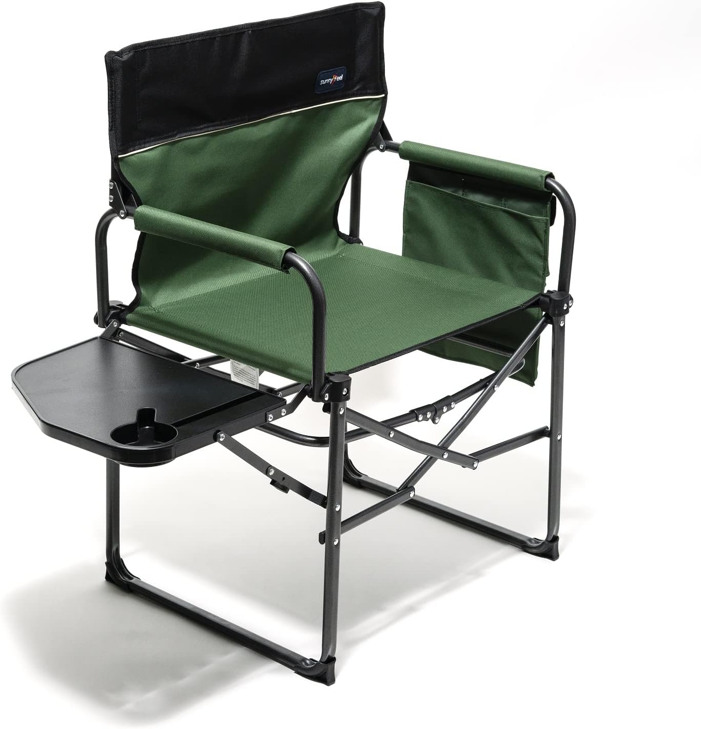 SUNNYFEEL Camping Director Chair, Heavy Duty, Portable Folding Chair with Side Table, Pocket, Handle for Beach/Fishing/Outdoor/Travel/Picnic/Concert, Foldable Table Camp Chairs with Carry Bag (Green)