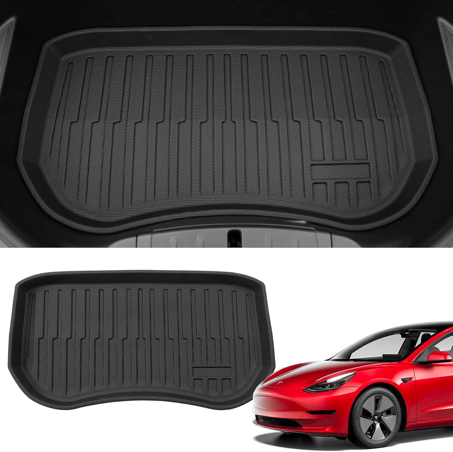 Xipoo Fit Tesla Model 3 Trunk Mat Cargo Liner TPE Rear Trunk Mat for Tesla Model 3 2022 2017-2021 Accessories(Rear Trunk Mat) Pack of 2
