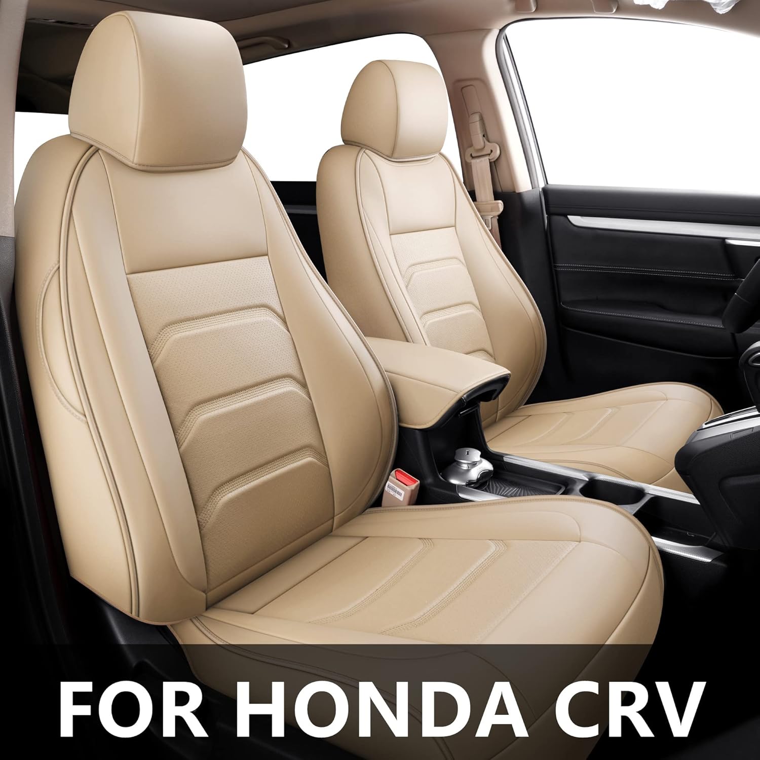 Isen-CoverAuto Full Coverage Faux Leather Custom Car Seat Covers Full Set Fit for 2017 2018 2019 2020 2021 Honda CRV (Black & Red, 2017-2021 CRV)