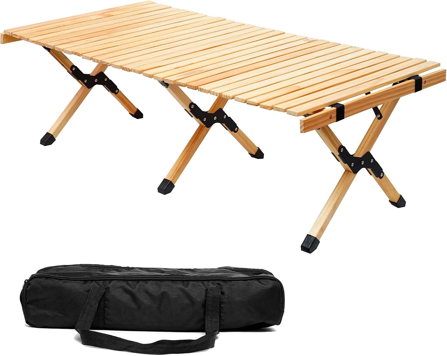 ZUZHII 3ft Low Height Portable Folding Wooden Travel Camping Table for Outdoor/Indoor Picnic, BBQ and Hiking with Carry Bag, Multi-Purpose for Patio, Garden, Backyard, Beach(Large, Natural Wood)