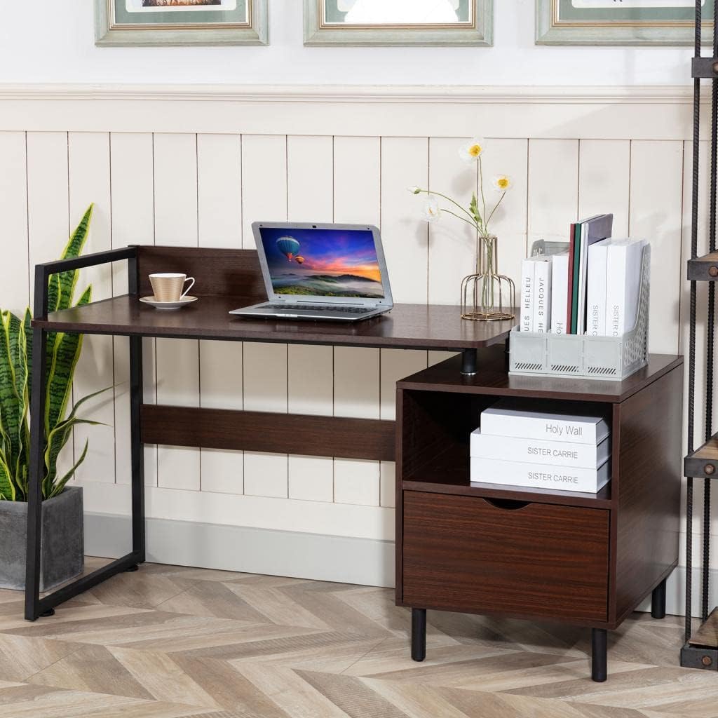 COSVALVE Office Desk, Home Office Writing Table 56'' Gaming Laptop Table, Desk with Storage Drawer and Baffle, Small Desk, PC Workstation Table (Beige)… Pack of 2