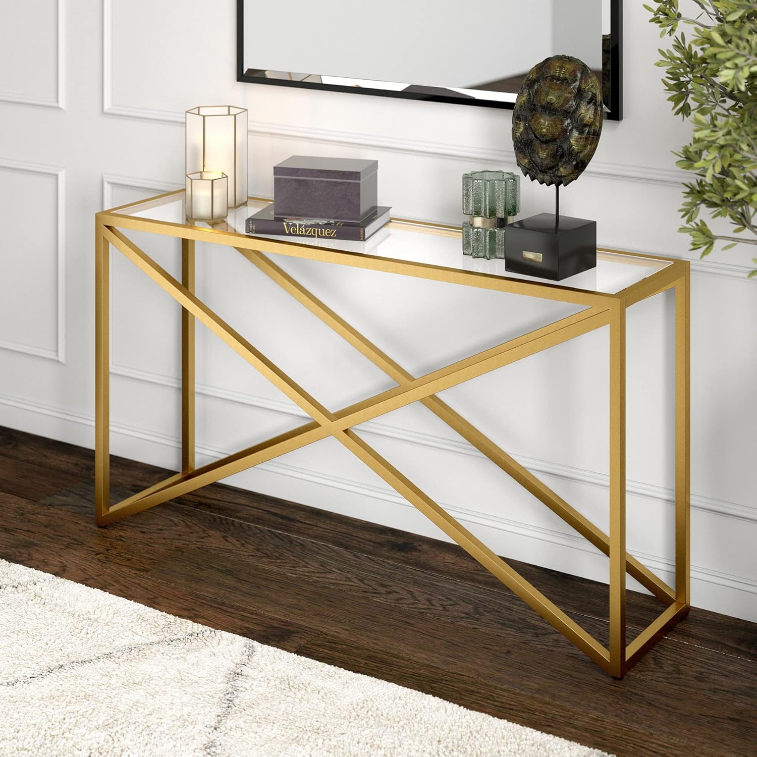 Henn&Hart Calix Console Table, 55'', Blackened Bronze