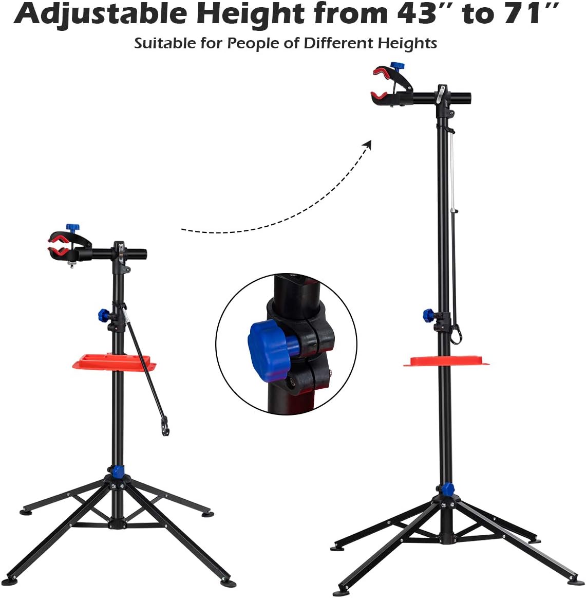 Giantex Bike Repair Stand, Foldable Bike Workstation w/Tool Tray, Fixing Rod, Adjustable Height, Heavy Duty Bike Repair Rack Stand