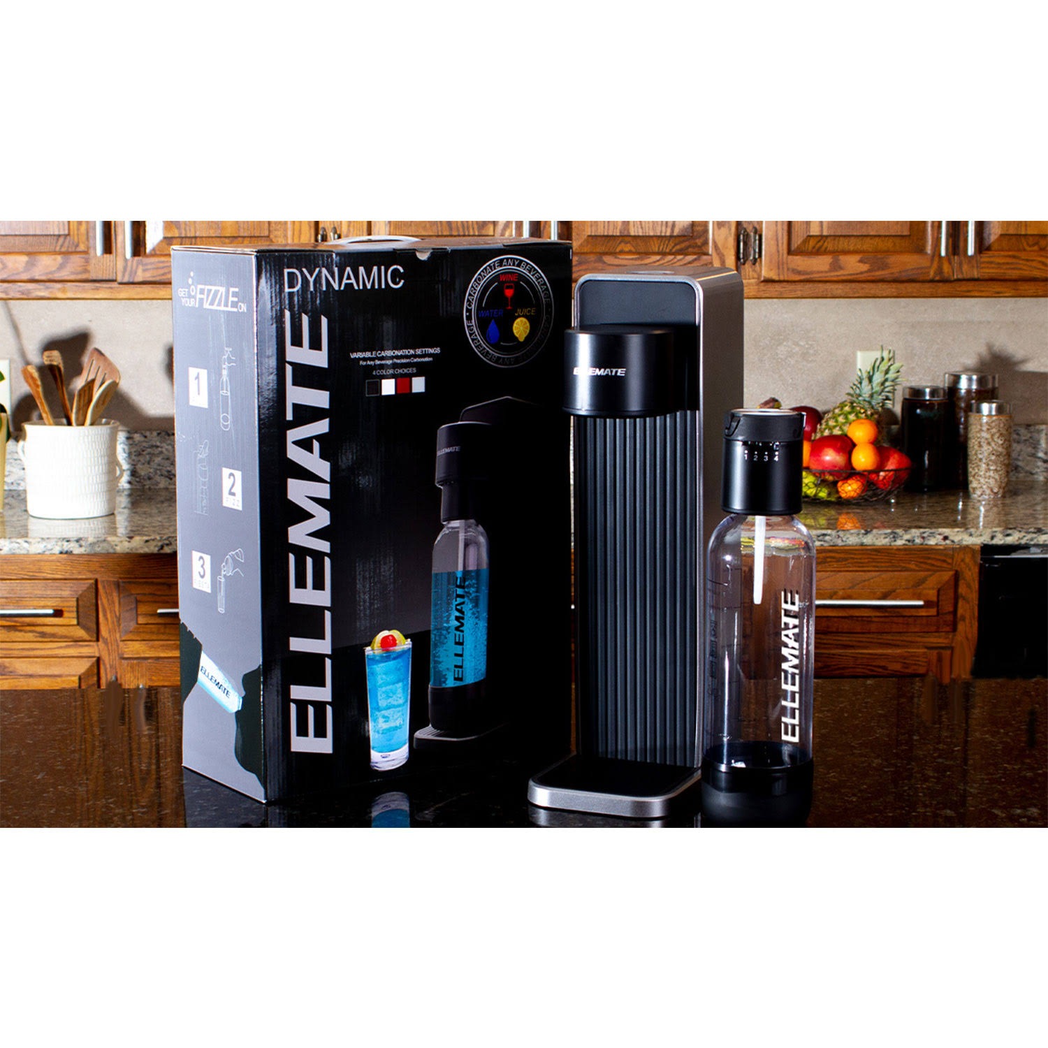Ellemate Dynamic All Beverage Carbonator Machine with 1 LITER Reusable Bottle
