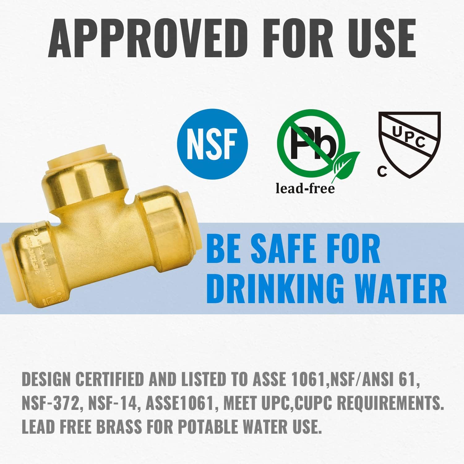 SUNGATOR Tee Plumbing Pipe Connector, 3/4-Inch Push Fit PEX Tee, Brass T Fittings with Disconnect Clip, Push-to-Connect, Copper, CPVC, Lead Free (2-Pack) Pack of 2