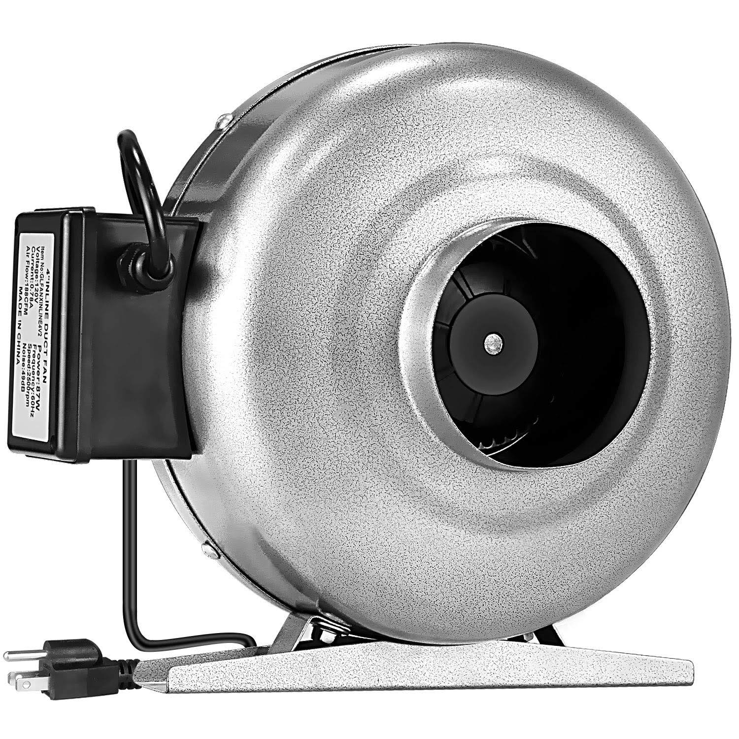 iPower 4 inch 190 CFM Inline Duct VENTILATION HVAC Vent Blower Fan for Grow Tent, Silver