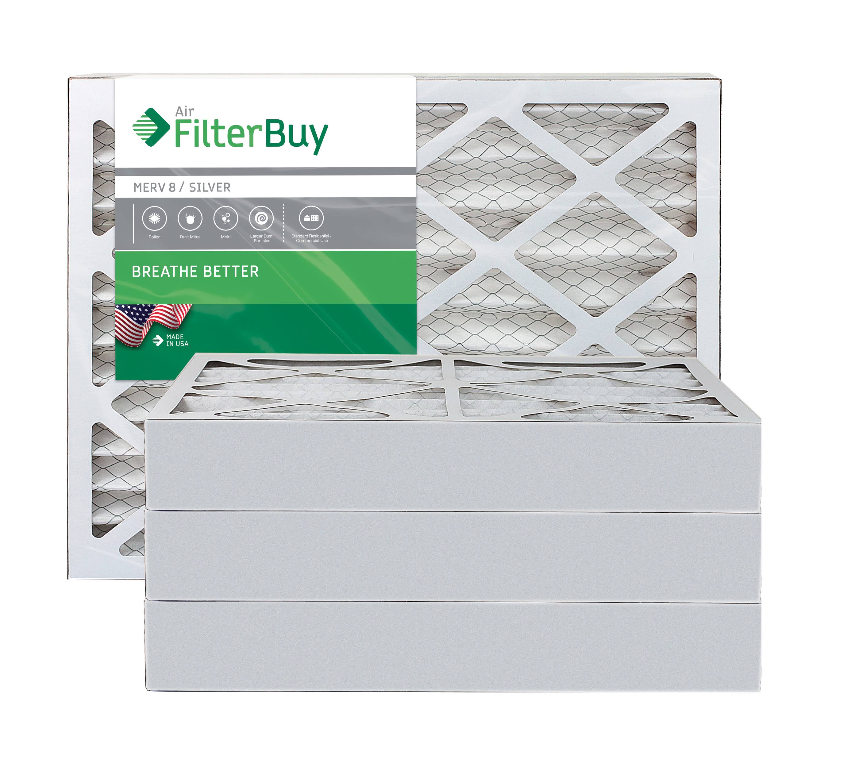 AFB Silver MERV 8 10x25x4 Pleated AC Furnace Air Filter. Pack of 4 Filters. 100% produced in The USA.