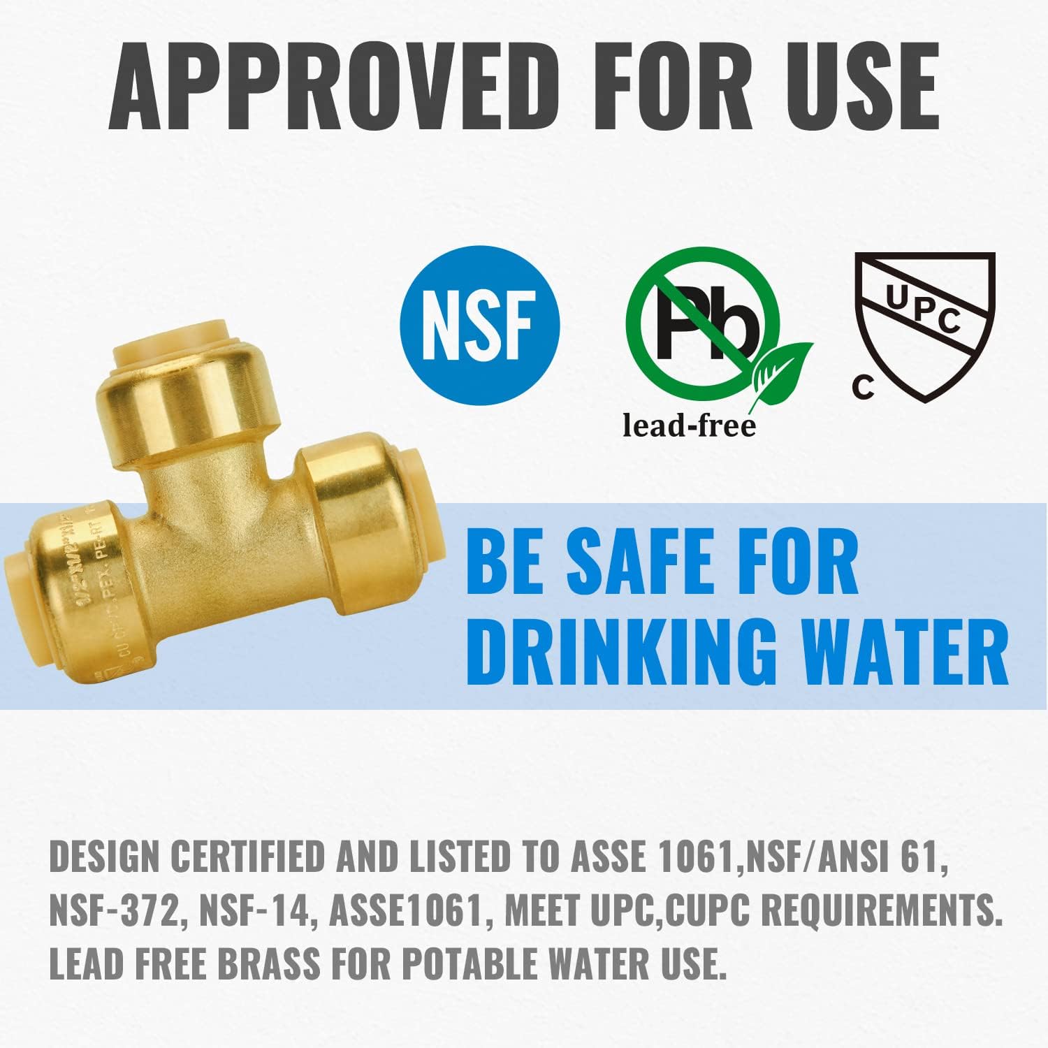 SUNGATOR 6-Pack 1/2-Inch Push Fit Plumbing Tee, Push-to-Connect Plumbing Fittings, Brass Pipe Connector T Fittings for Copper, PEX, CPVC, Lead Free Certified Pack of 2