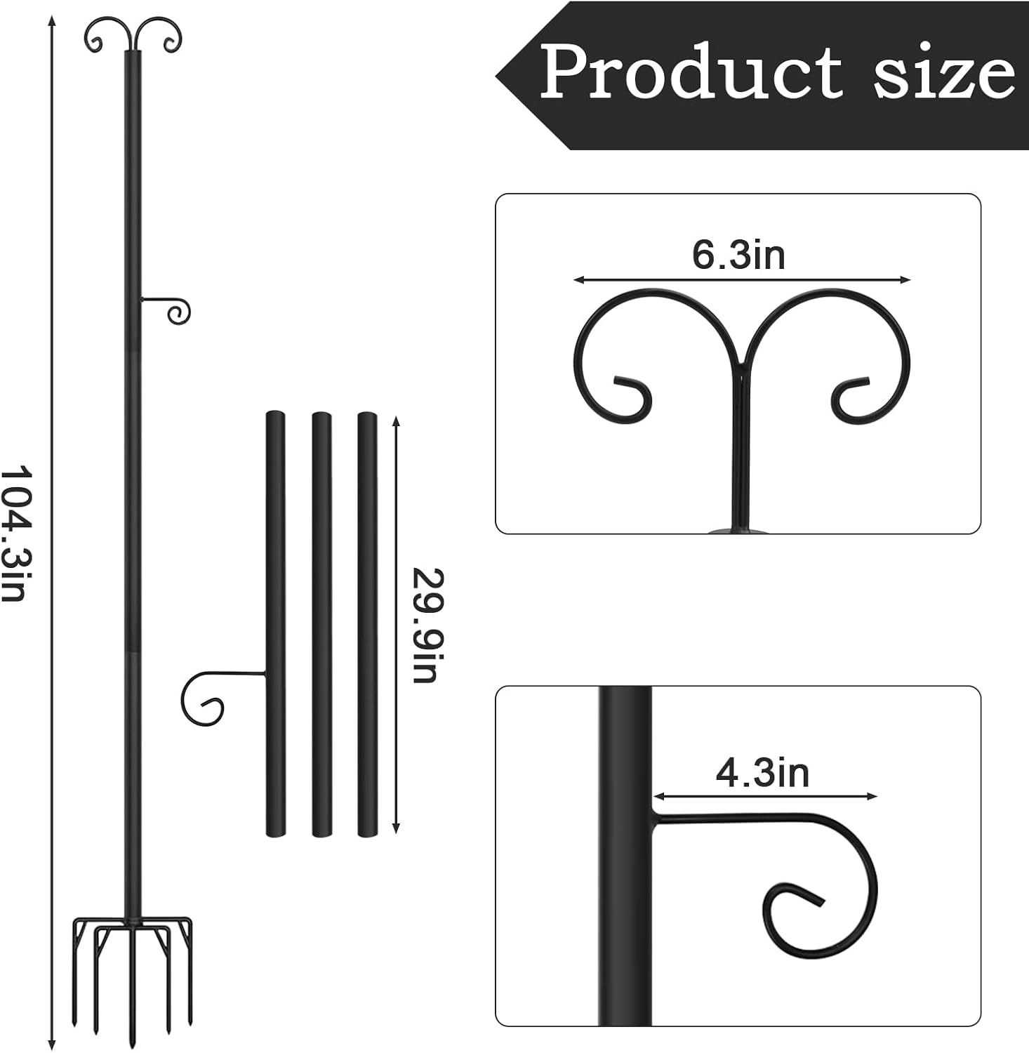 String Light Poles for Outside (2&times;10 Feet), Heavy-Duty Design, Universal Scene Installation Settings, Outdoor Metal Poles with Hooks, Suitable for Your Garden, Terrace, Party, Decoration(2PCS)