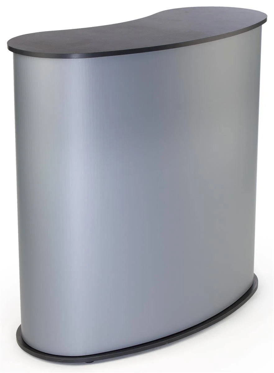 Displays2go Portable Podium Counter with Kidney Bean Shape, Counter Top with Satin Gray Sidewalls - No Tools Required, Black