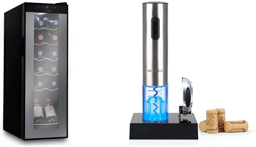 12 Bottle Wine Cooler Refrigerator - White Red Wine Fridge Chiller Countertop Wine Cooler - Freestanding Compact Mini Wine Fridge 12 Bottle w/Digital Control, Stainless Steel Door - NutriChef PKCWC12