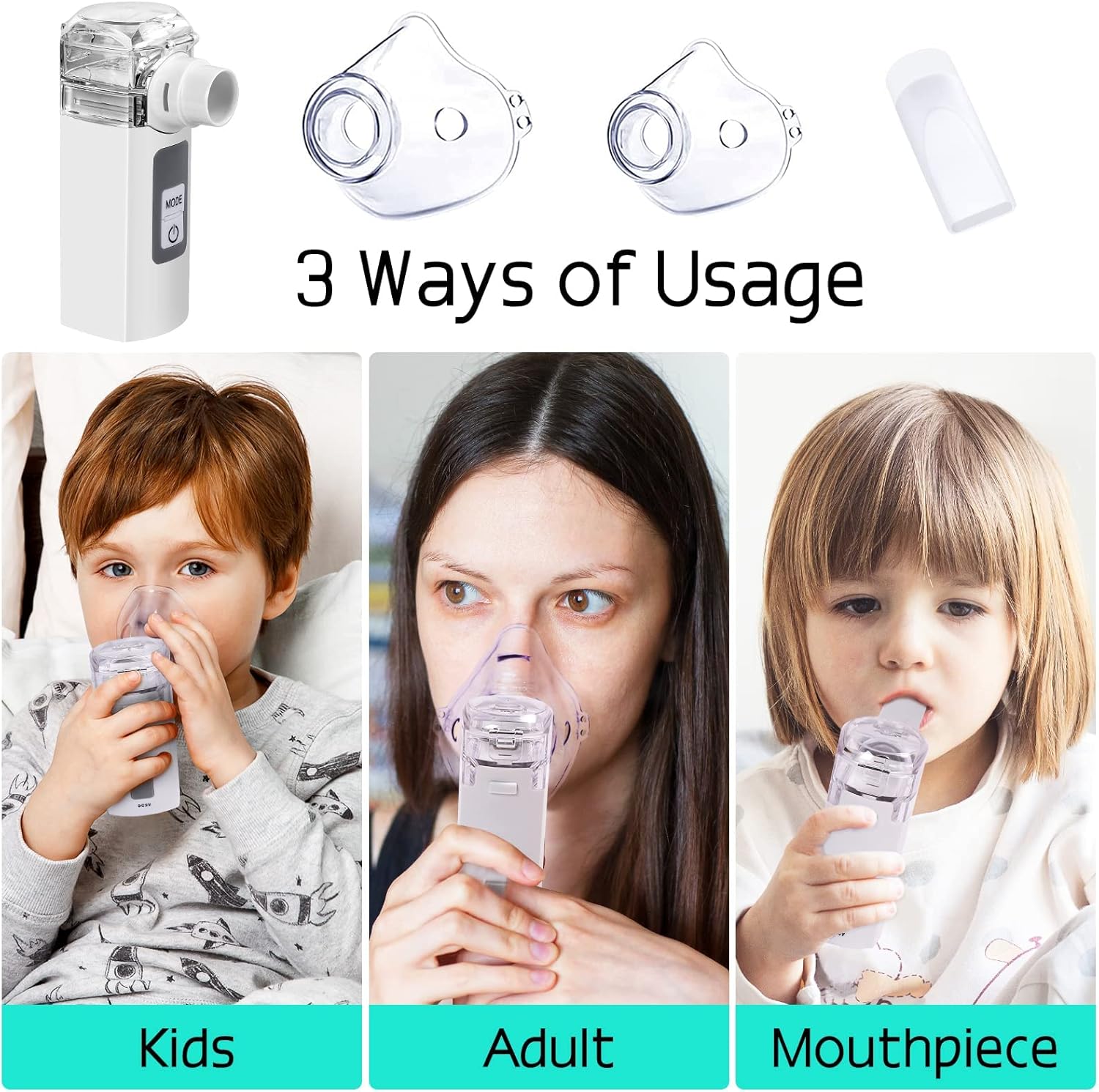 Portable Nebulizer Handheld Mesh Nebulizer Breathing Machine for Adults Steam Inhaler with Mouthpiece and Mask for Adults Kids Travel Office House Use Rutmerch