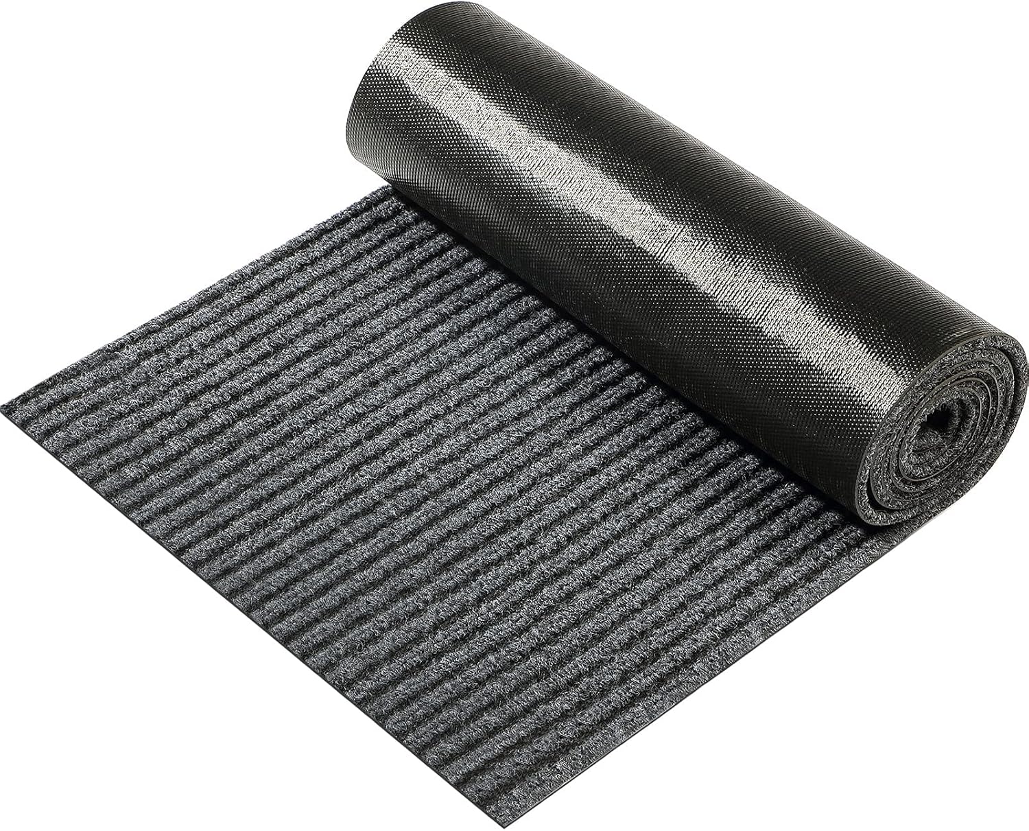 A Roll Large Semi-Finished Striped Door Mat Waterproof Entry Mat with Rubber Lining, Indoor and Outdoor Rug for Wet Weather, Entrance Shoe Scraper, Kitchen, Bathroom (31.5 x 39.4 Inch, Black)