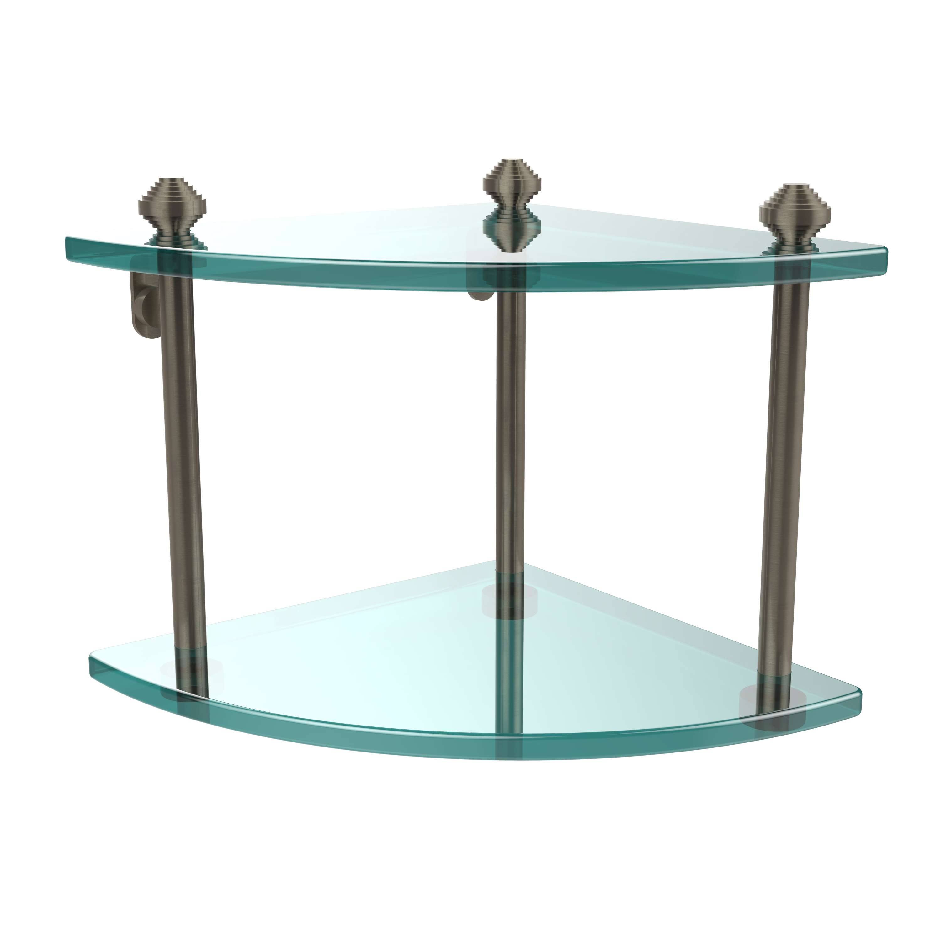 Allied Brass Southbeach Collection Two Tier Corner Glass Shelf - Antique Pewter