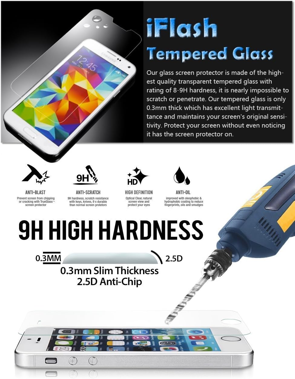 (5 Pack Promotion) iFlash Tempered Glass Screen Protector compatible with iPad Pro 9.7 inch - Transparent Crystal Clear - 2.5D Rounded Edges - 9H Hardness - Scratch Proof - Bubble Free
