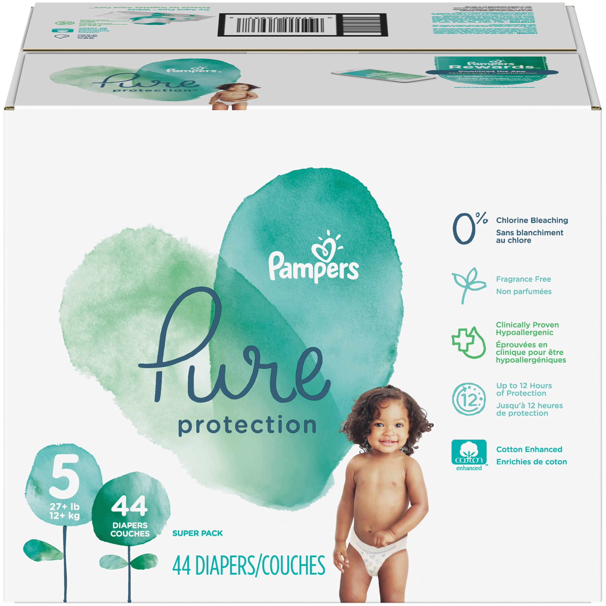 Pampers Pure Protection Diapers, 5 (27+ lb), Super Pack - 44 diapers