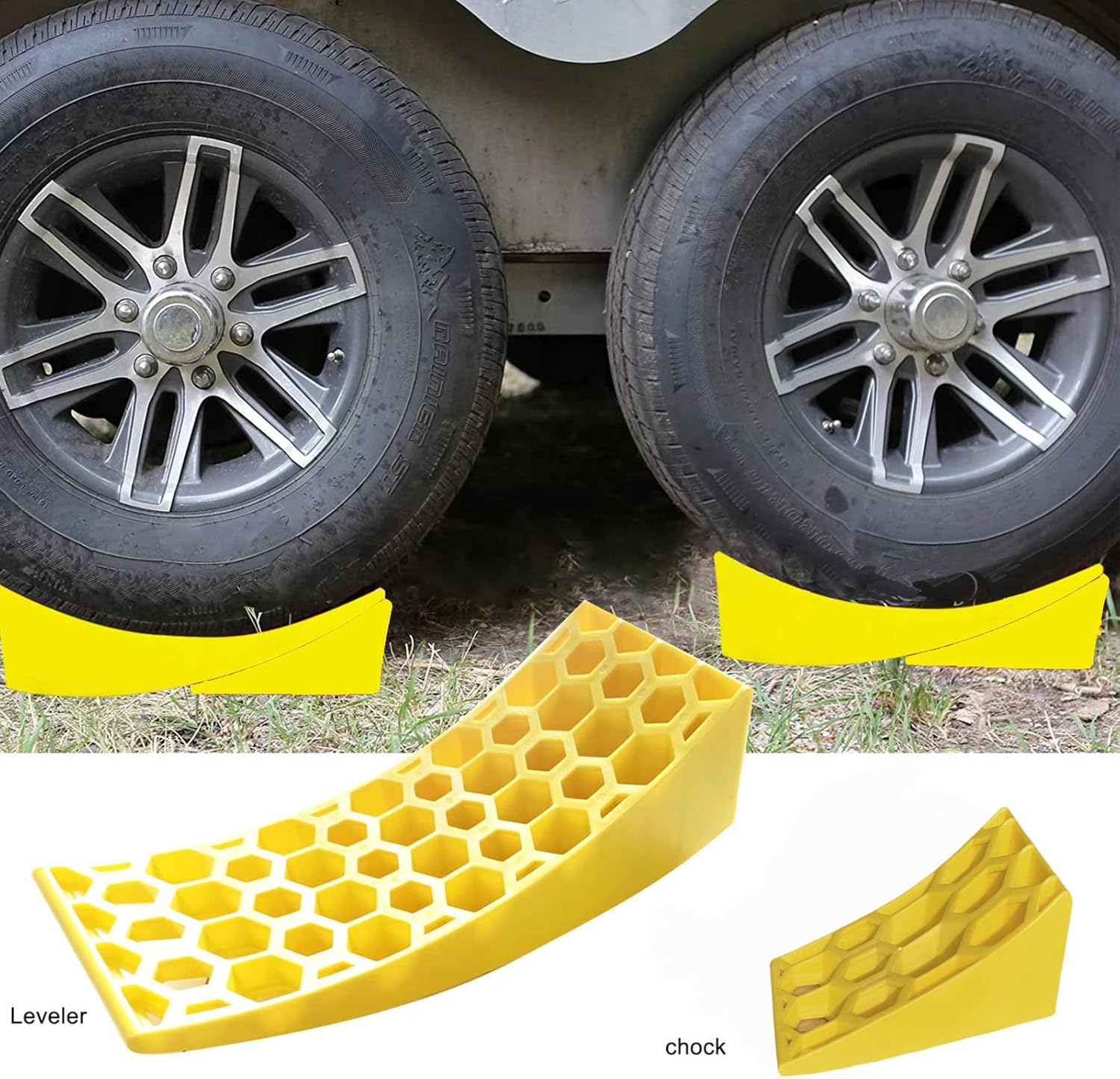 VZ4X4 Camper Levelers 2 Pack&mdash;Heavy Duty Camper Leveler for RV Trailer Campers RV Leveling Blocks Chock Kit with Two Curved Levelers Two Chocks Two Rubber Mats and Carry Bag
