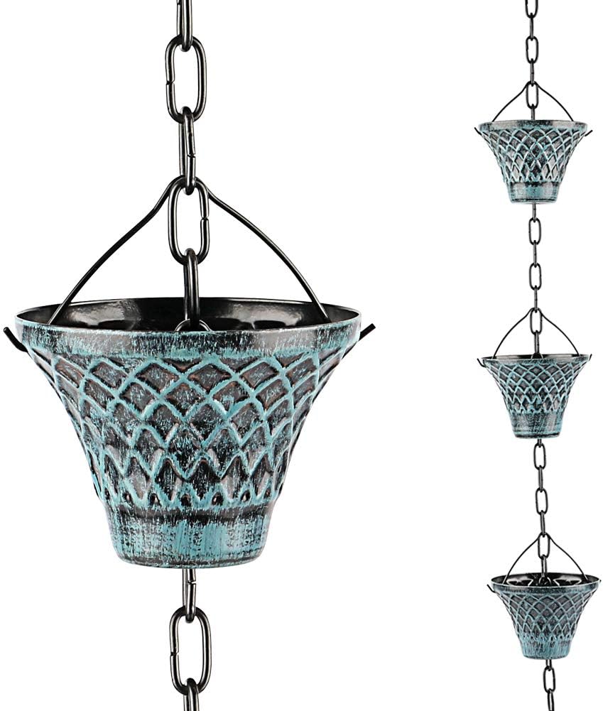 Tfro & Cile Rain Chain Gutter Downspout Substitution Decorative Garden Rainwater Diverter Home Decor 8 1/2 Feet Long - Blue Grid Pack of 2