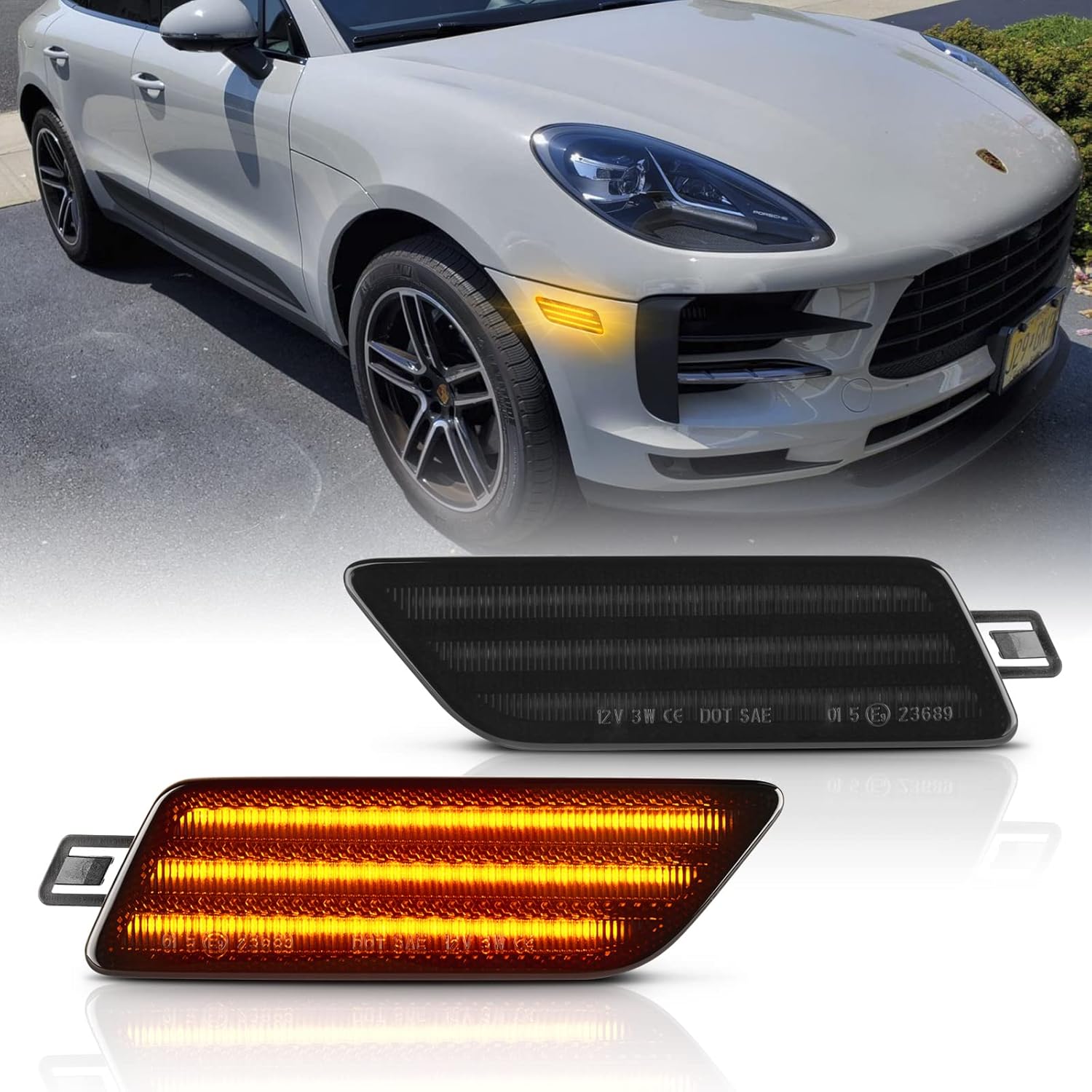 POPMOTORZ Full LED Front Bumper Side Marker Light Amber Side Turn Signal Lamp Lights Assembly Compatible With 2014-2021 Porsche Ma-can, Powered by 40-SMD LED, Replace OEM Front Side marker Lamps