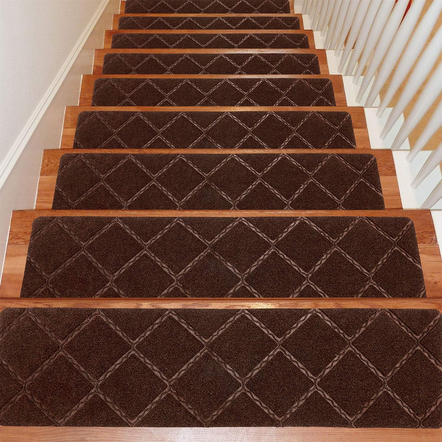 Seloom Stair Treads Carpet Non-Slip with Non Skid Backing Specialized for Indoor Wooden Steps, Removable Washable Step Runners Perfect for Dogs( Brown, 15-Pack, 8 x 30 in)