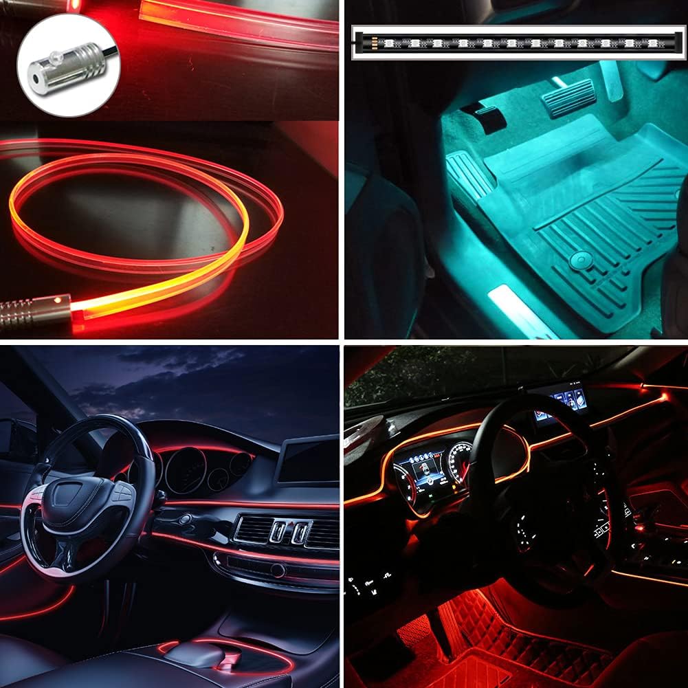 Interior Car LED Strip Lights, LEDCARE 9 in 1 Multicolor RGB Car Neon Ambient Lighting Kits with 4 Under Dash Lighting & 5 Fiber Optic LED Lights, Sync to Music and Wireless Bluetooth APP Control Pack of 2