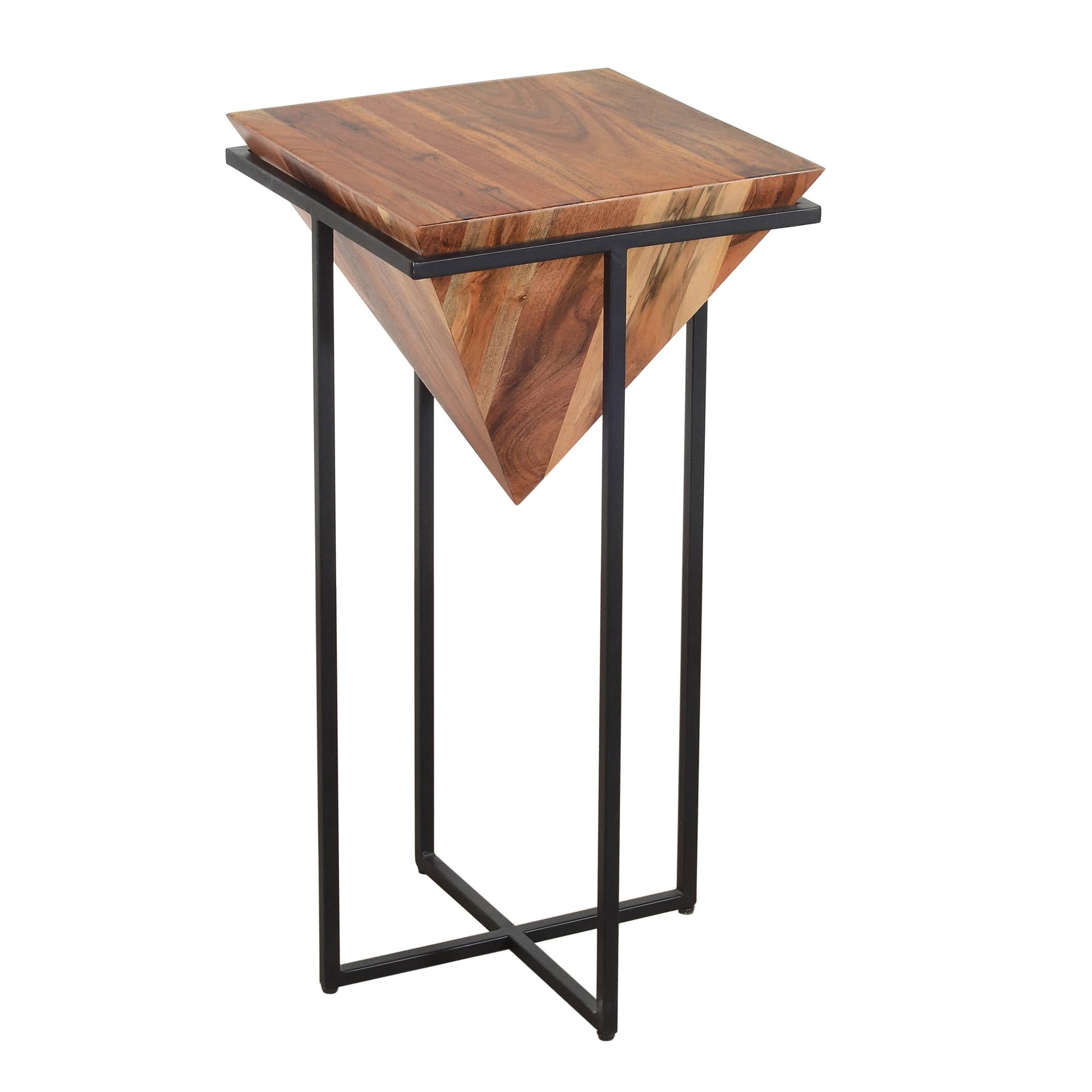 The Urban Port 30 in. Brown and Black Pyramid Shape Wooden Side Table with Cross Metal Base