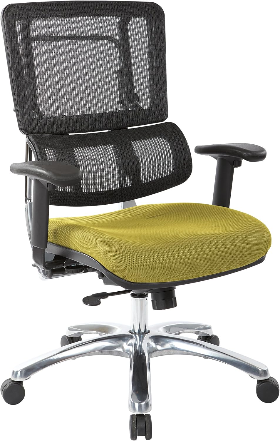 Office Star Pro X996 Series Manager's Office Chair with Breathable Black Mesh Back, Adjustable Height and Lumbar Support, Polished Aluminum Base, Padded Seat with Rouge Fabric