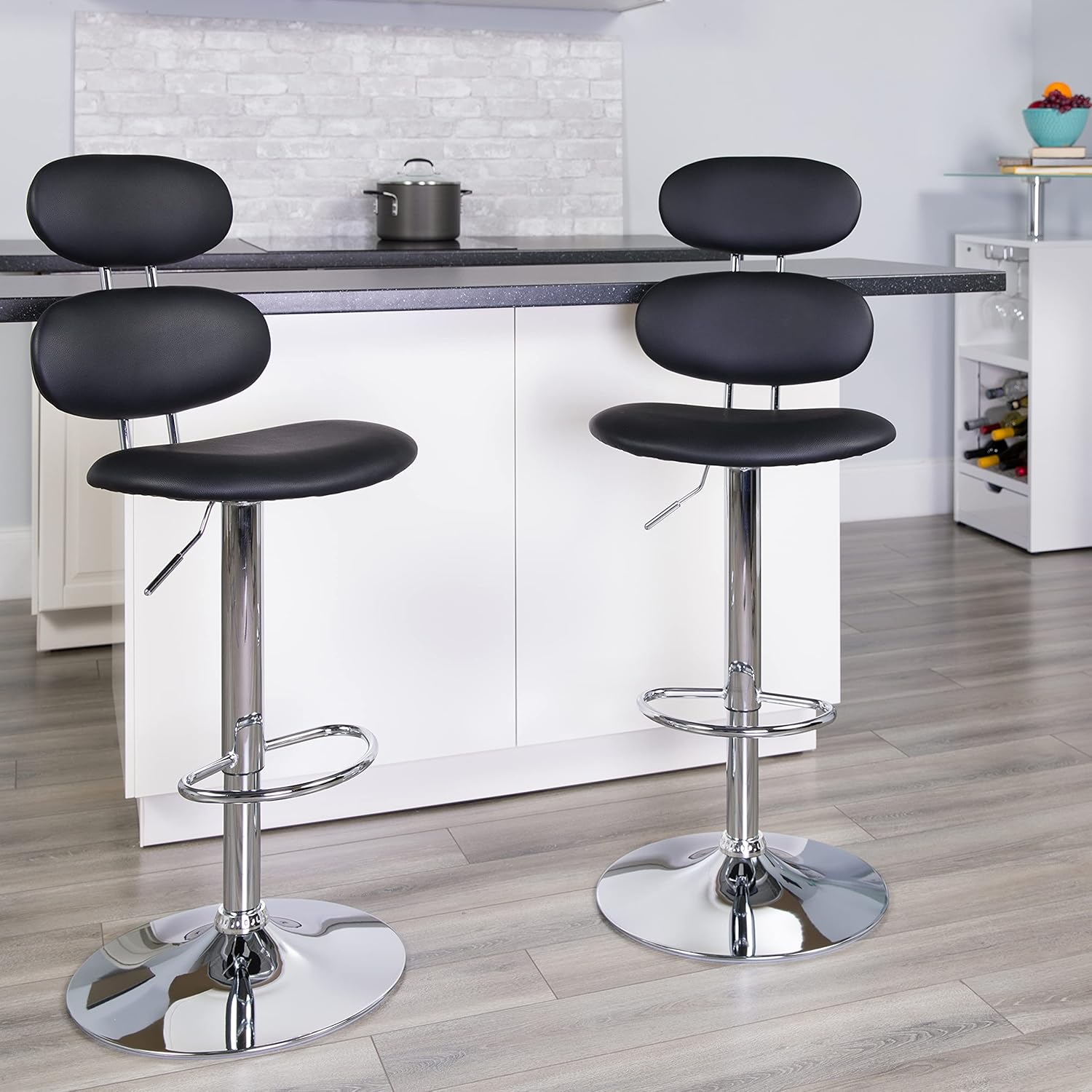 Flash Furniture Contemporary White Vinyl Adjustable Height Barstool with Ellipse Back and Chrome Base