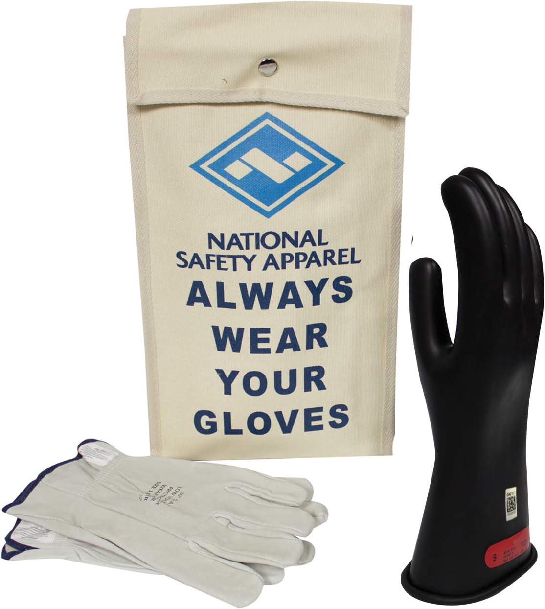National Safety Apparel Class 0 Yellow Rubber Voltage Insulating Glove Kit with Leather Protectors, Max. Use Voltage 1,000V AC/ 1,500V DC (KITGC011Y)
