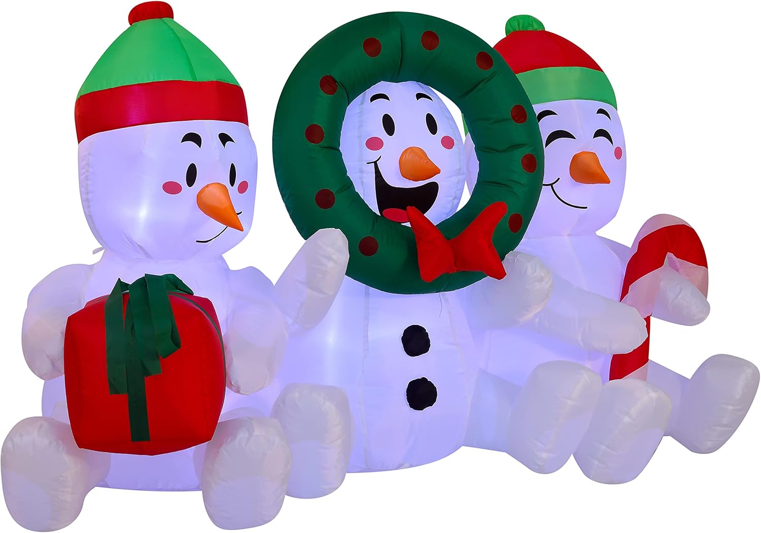 6 FT Long Inflatable Three Sitting Snowmans Christmas Inflatable with Build-in LEDs Blow Up Inflatables for Christmas Party, Lawn Decorations Pack of 2