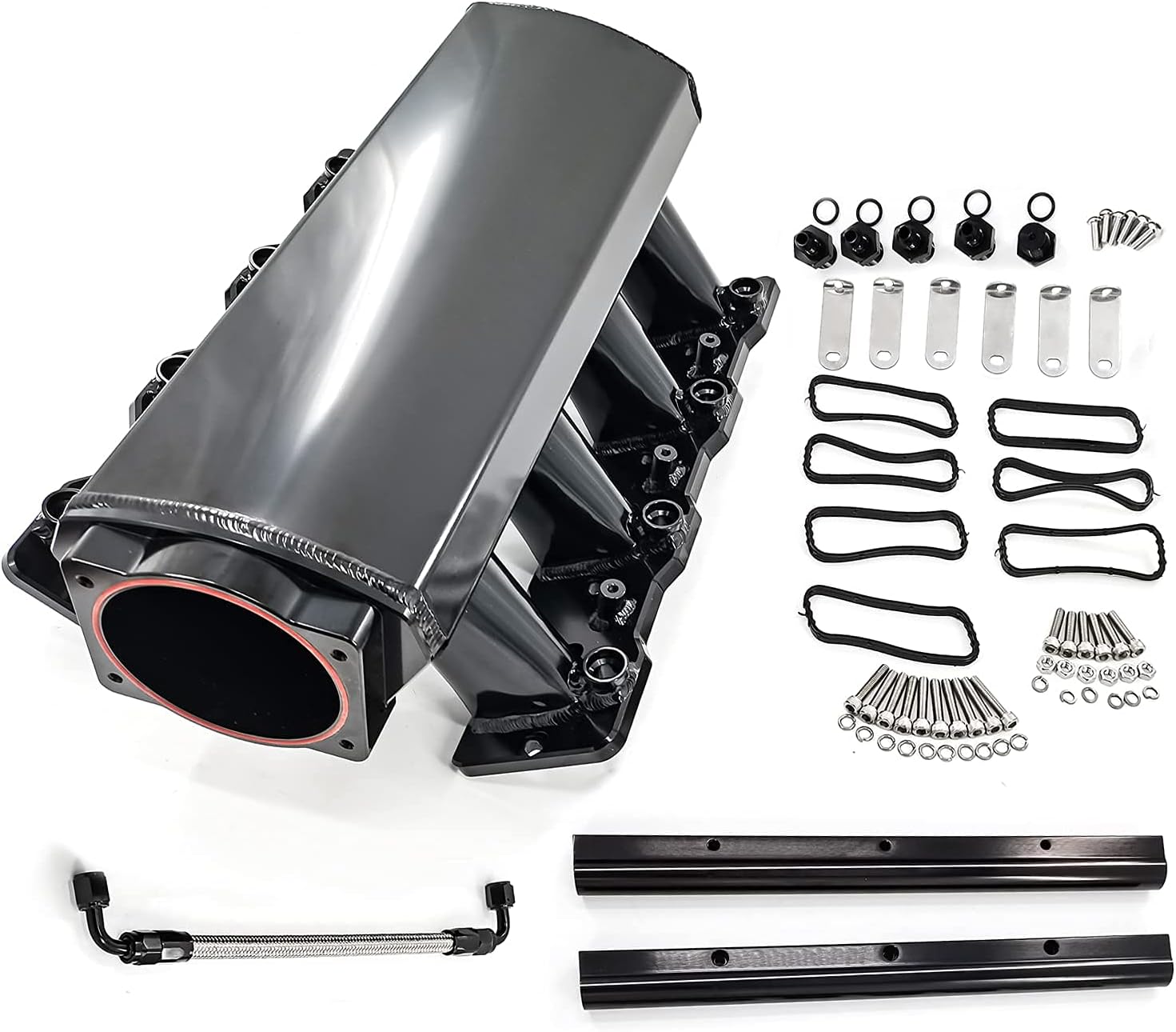 DIMAIER Intake Manifold Fit 102mm Throttle Body Sheet Metal Fabricated EFI 15 Degree Throttle Opening Compatible with Cadillac Chevrolet GMC Corvette Pontiac GTO Saab 9-7X Aero LS LS1 LS2 LS6 Heads