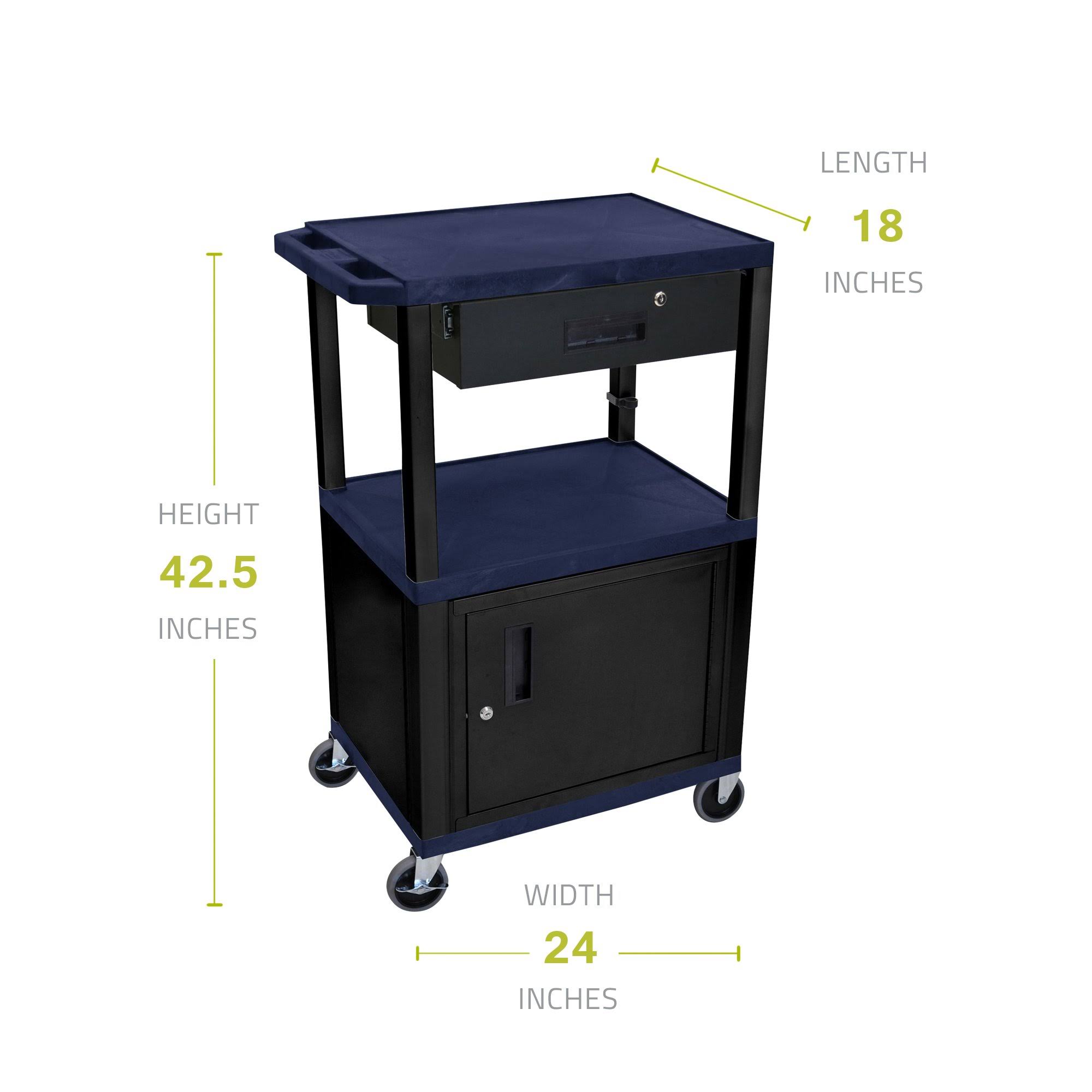 Luxor WT42ZC2E-B/WTD 42x22 Tuffy Cart with Cabinet 3 Shelves Black Legs with Drawer - Electric Included