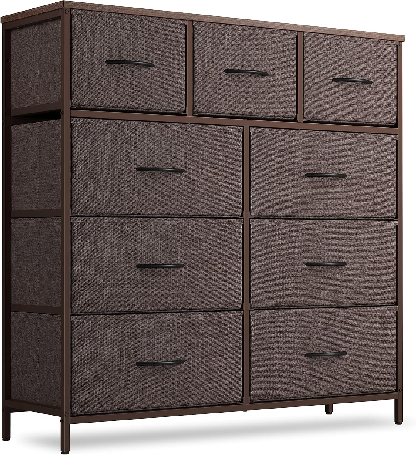 CubiCubi Dresser for Bedroom, 9 Drawer Storage Organizer Tall Wide Dresser for Bedroom Hallway, Sturdy Steel Frame Wood Top, Dark Black
