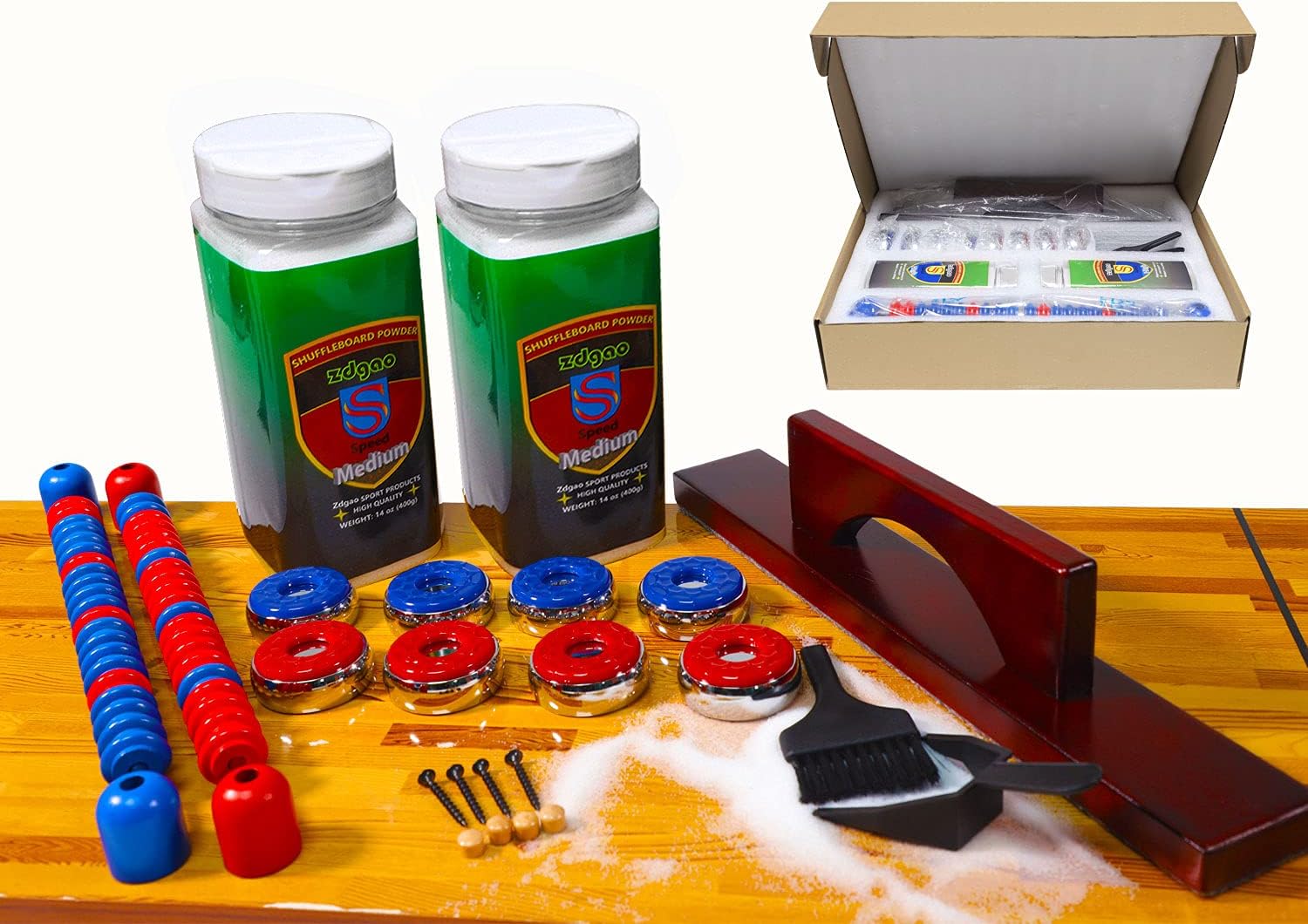 Complete Shuffleboard Accessories Kit for Shuffleboard Table w/Shuffleboard Sand, Shuffleboard Pucks Set (2-1/8