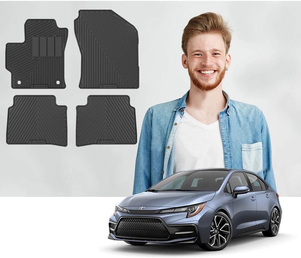 Road Comforts Custom Fit Toyota Corolla / Corolla Hybrid 2020 2021 2022 All Weather Floor Mats - Ultimate Protection With a Stylish Look - Front and Second Row (4pcs) (Black)