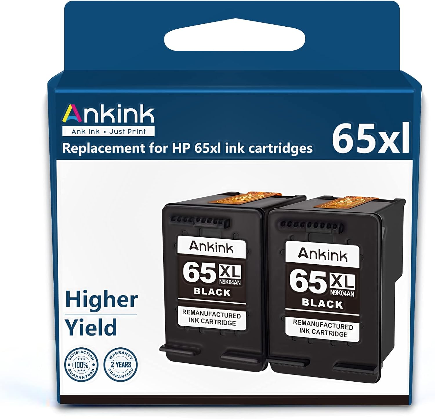 Ankink Higher Yield 65xl Black Ink Cartridge 2 Pack Combo | XLarge Refilled HP65XL HP 65 | Fit for Envy 5000 5010 5014 5052 5055 5070 DeskJet 2600 2622 2640 2652 2655 3700 3752 3755 Printer | HP65 Ink Pack of 2