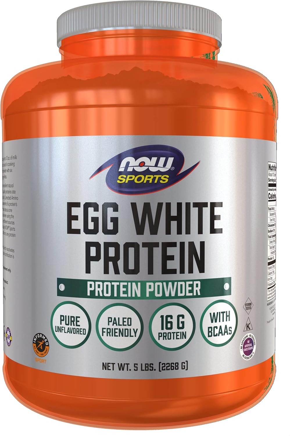 NOW Sports Nutrition, Egg White Protein, 16 g With BCAAs, Unflavored Powder, 5-Pound, Cream/Light Yellow (2043) Pack of 2