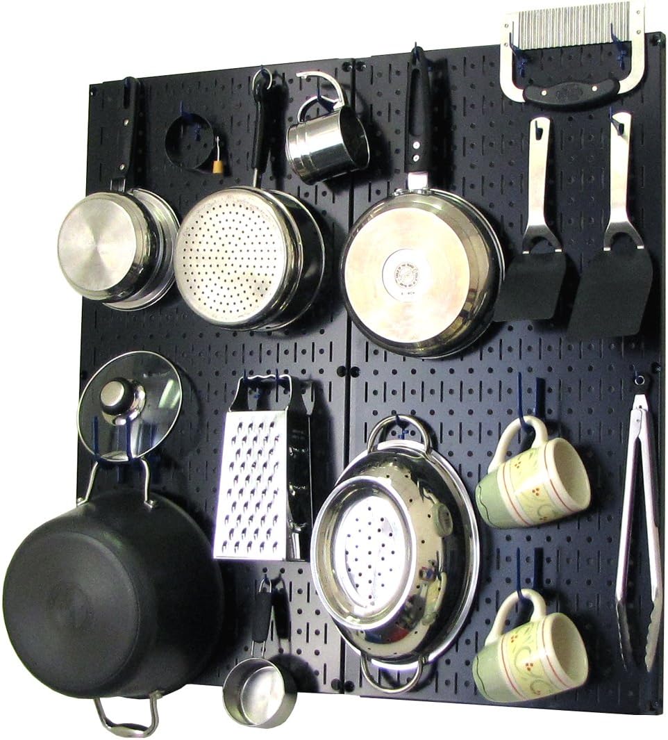Wall Control Kitchen Pegboard Organizer Pots and Pans Pegboard Pack Storage and Organization Kit with Yellow Pegboard and Black Accessories Pack of 2