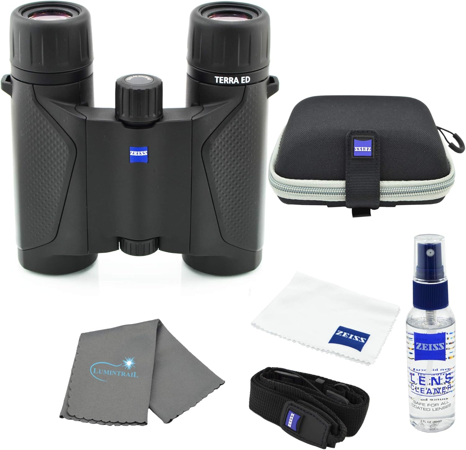 Zeiss 8x25 Terra ED Compact Pocket Binocular Black Bundle with Zeiss Lens Care Kit and Lumtrail Cleaning Cloth