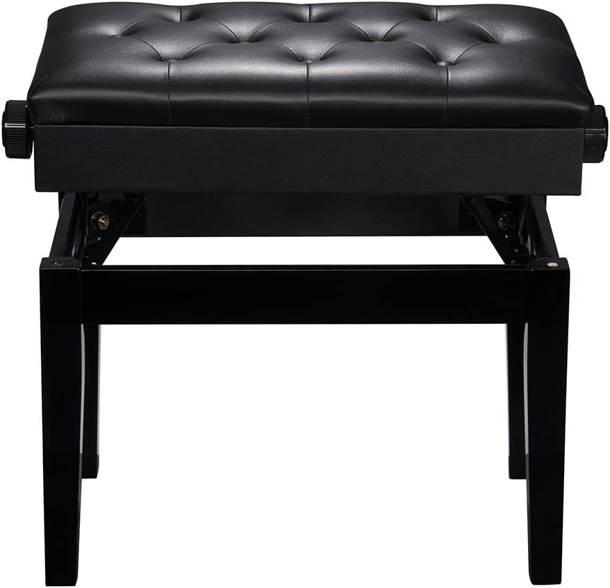 AW Adjustable Height Piano Bench Stool PU Leather Wooden Keyboard Seat with Music Storage Weight Capacity 264lbs Black