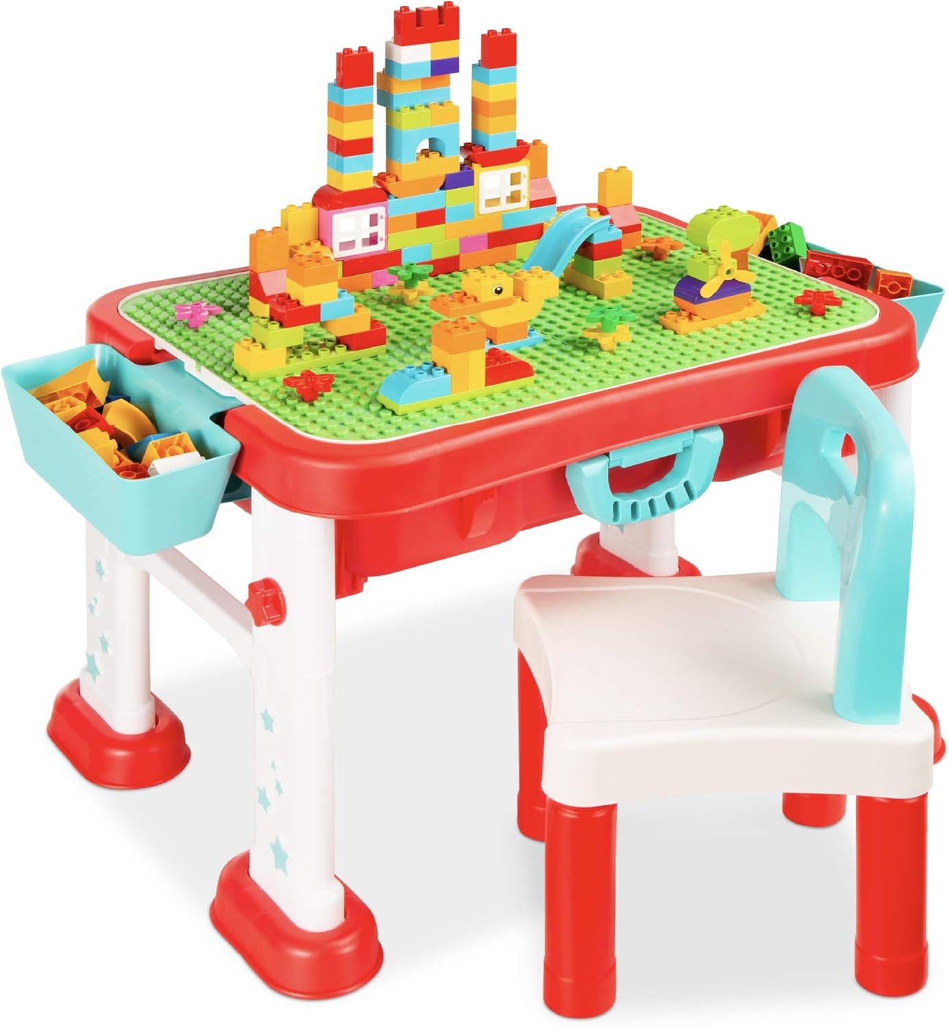 Best Choice Products Kids 8-in-1 Activity Table, Mobile, Collapsible Building Block Station for Toddlers, Indoor & Outdoor with Small & Large Block Compatibility, Dry Erase Easel, Storage, Sandbox