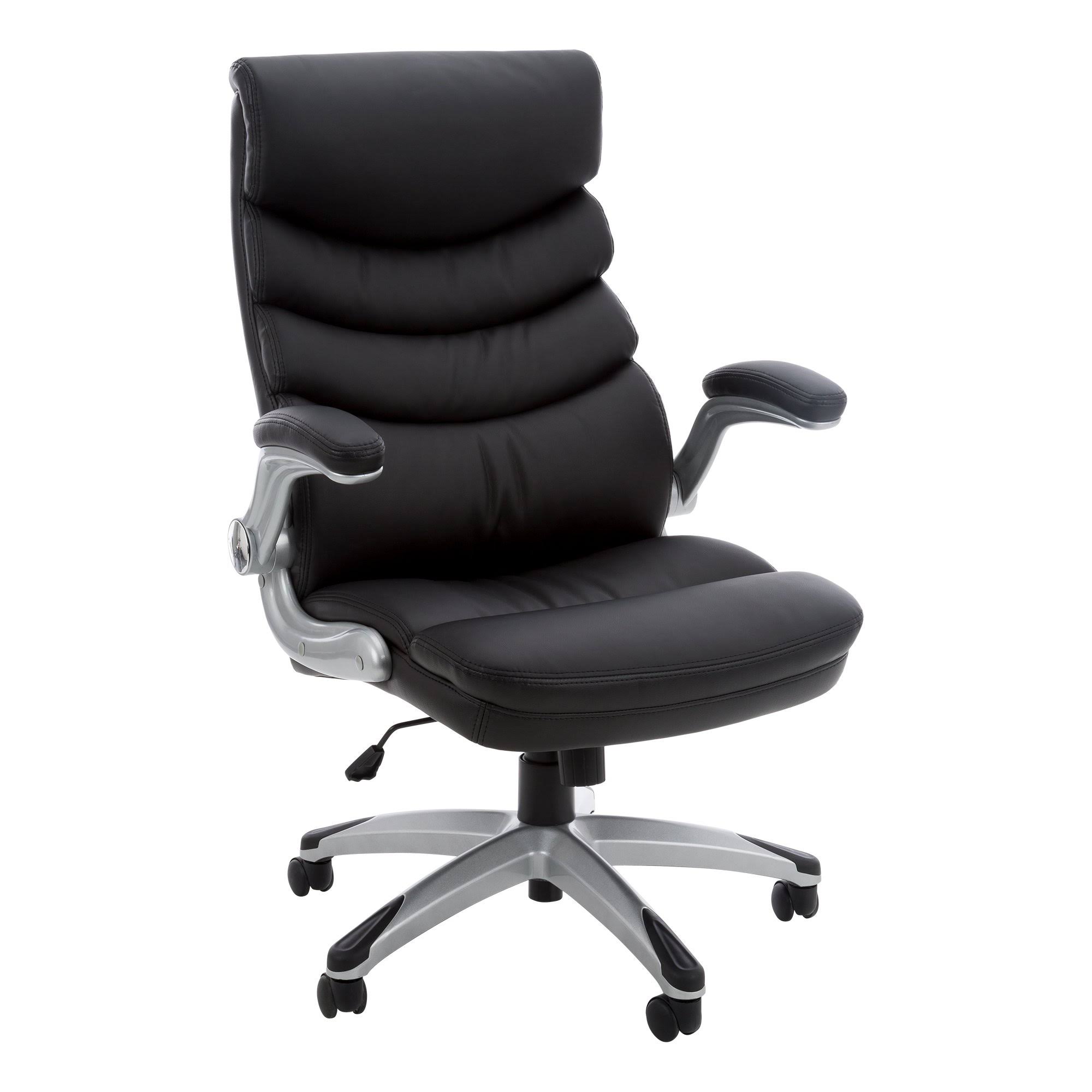 Norwood Commercial Furniture NOR-OUG2060-SO Pleated High-Back Executive Chair with Flip-Up Arms, Black