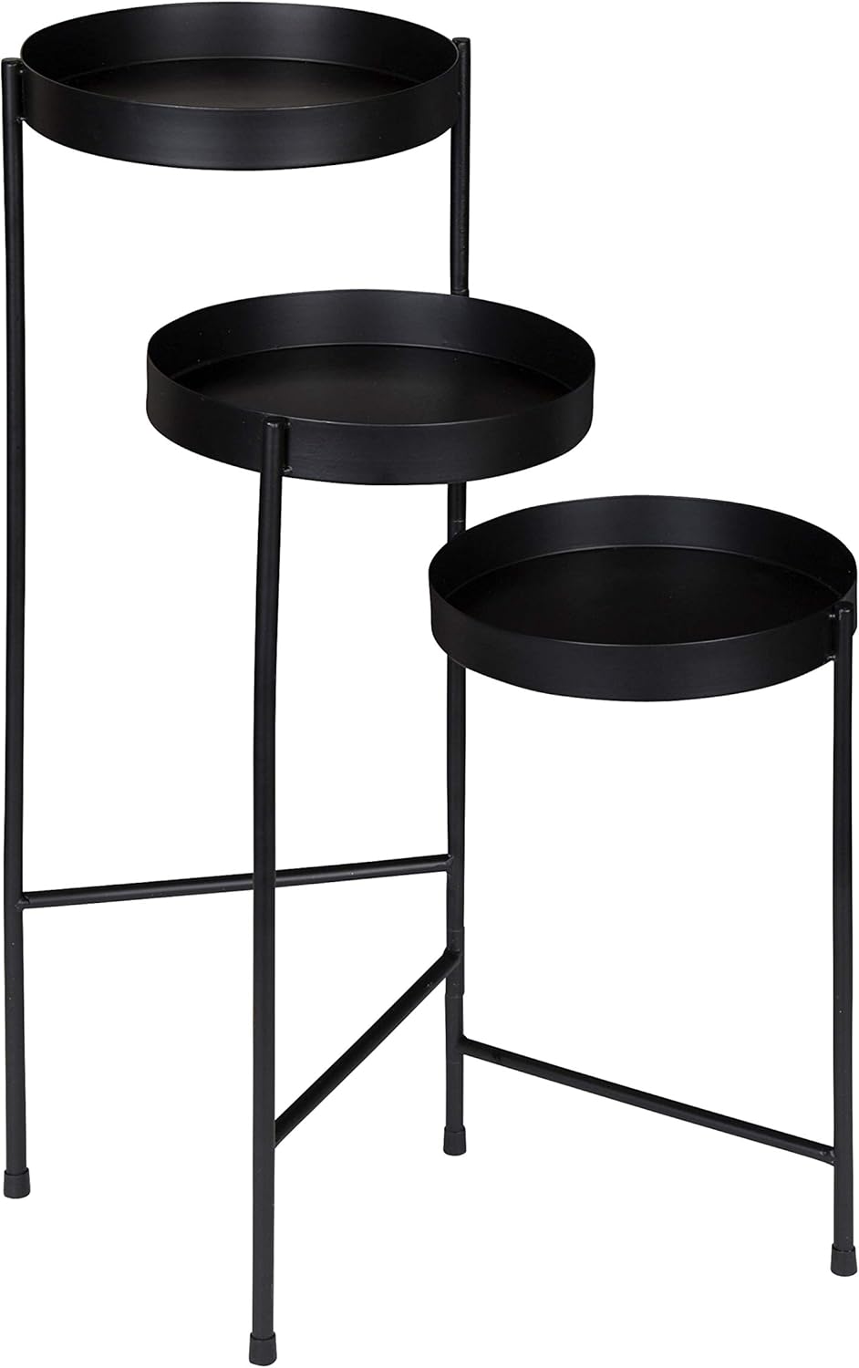 Kate and Laurel Finn Tri-Level Metal Plant Stand, Black and Gold, Decorative Hinged Tray Stand Display
