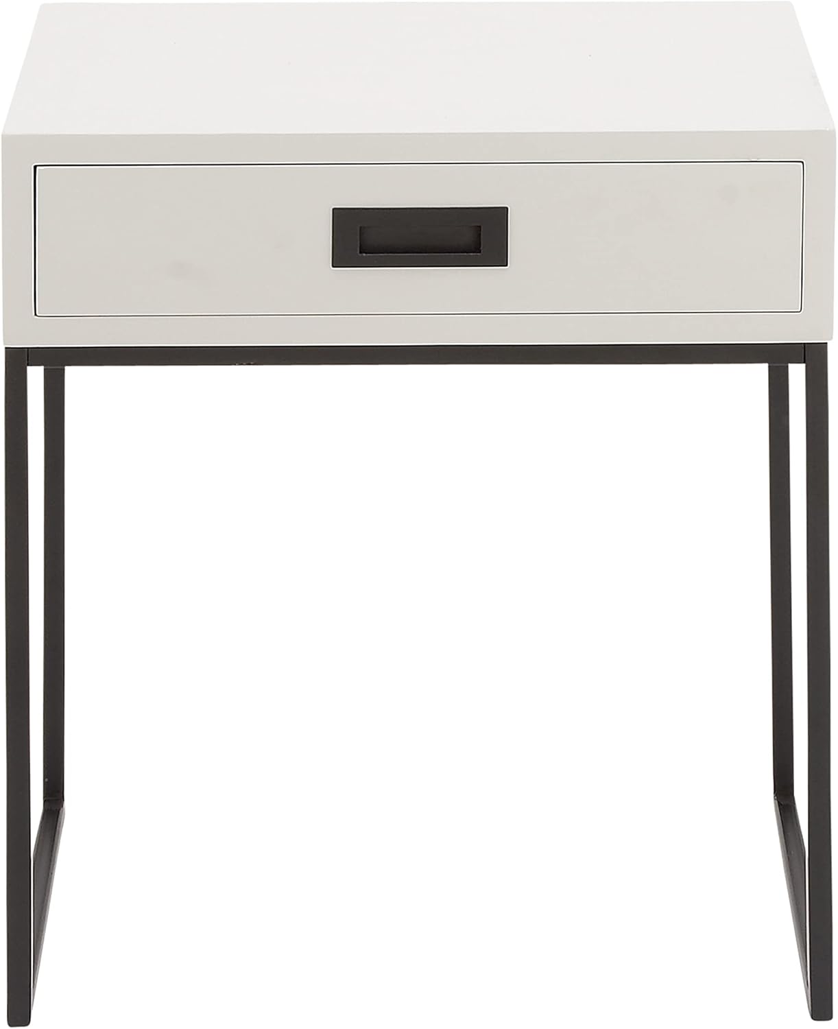 Benzara Wood Metal Side Table, White/Black
