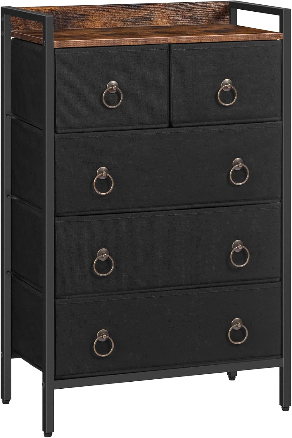 HOOBRO 5 Drawer Dresser, Dresser for Bedroom, Chest of Drawers, Sturdy Steel Frame, Wood Top, with Handles, Large Capacity, for Bedroom, Living Room, Cloakroom BF51CW01