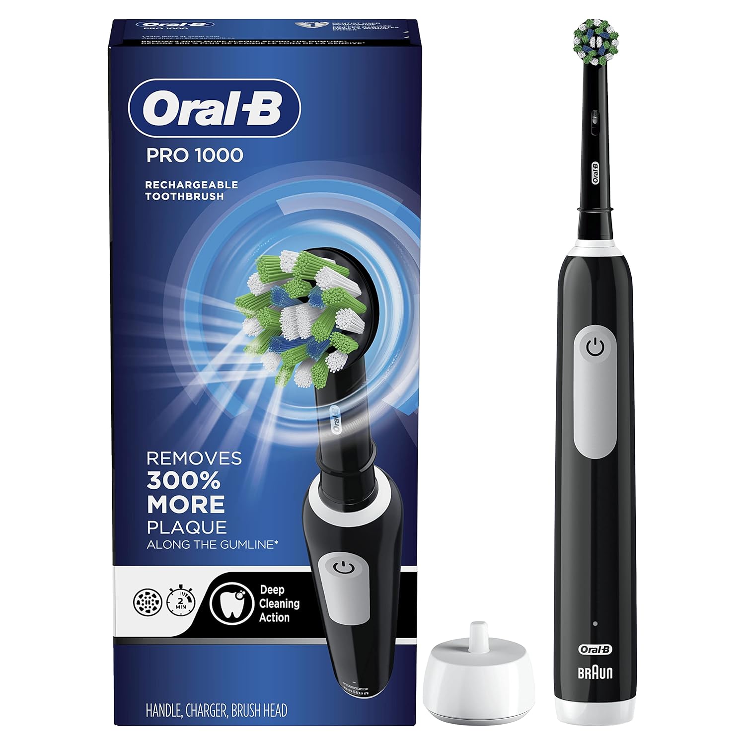 Oral-B Pro 1000 Power Rechargeable Electric Toothbrush Powered by Braun ,1 count , White (Packaging may vary) Pack of 2