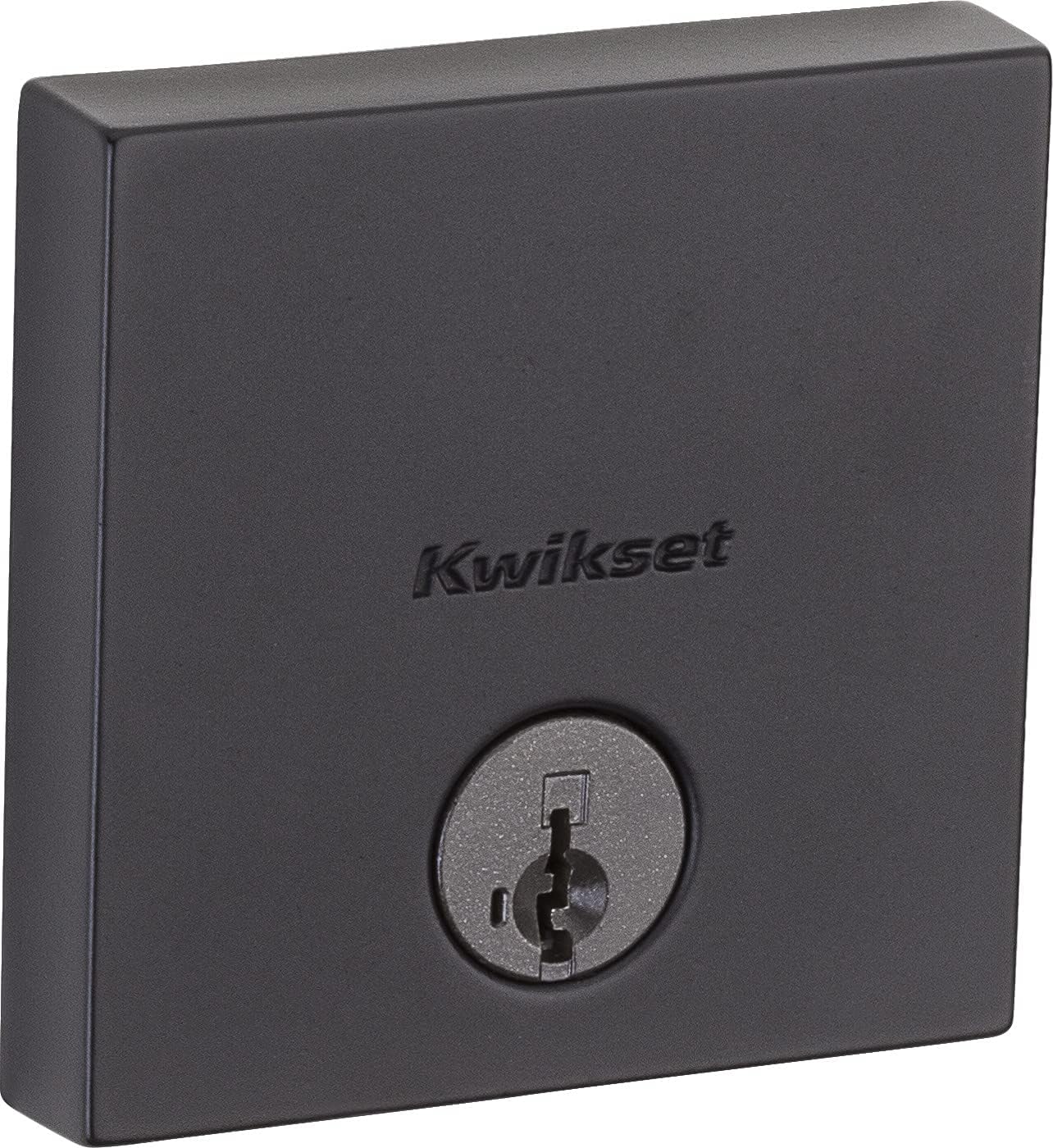 Kwikset 258 Uptown Door Deadbolt, Square Contemporary Low Profile Keyed One Side Low Profile Deadbolt featuring SmartKey Security in Matte Black