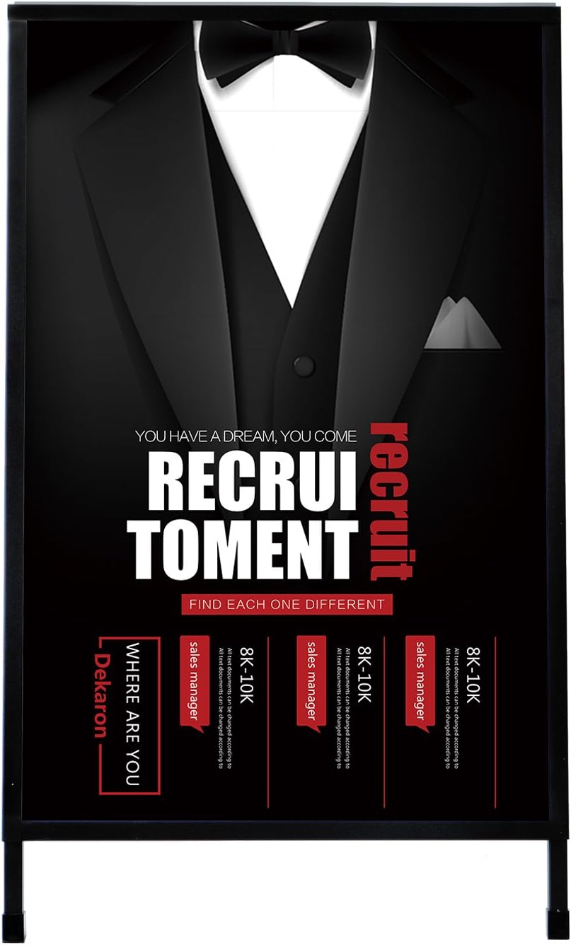 T-SIGN Heavy Duty Slide-in Folding A-Frame Sidewalk Sign 24 x 36 Inch Black Coated Steel Metal Double-Sided, 2 Corrugated Plastic Poster Boards